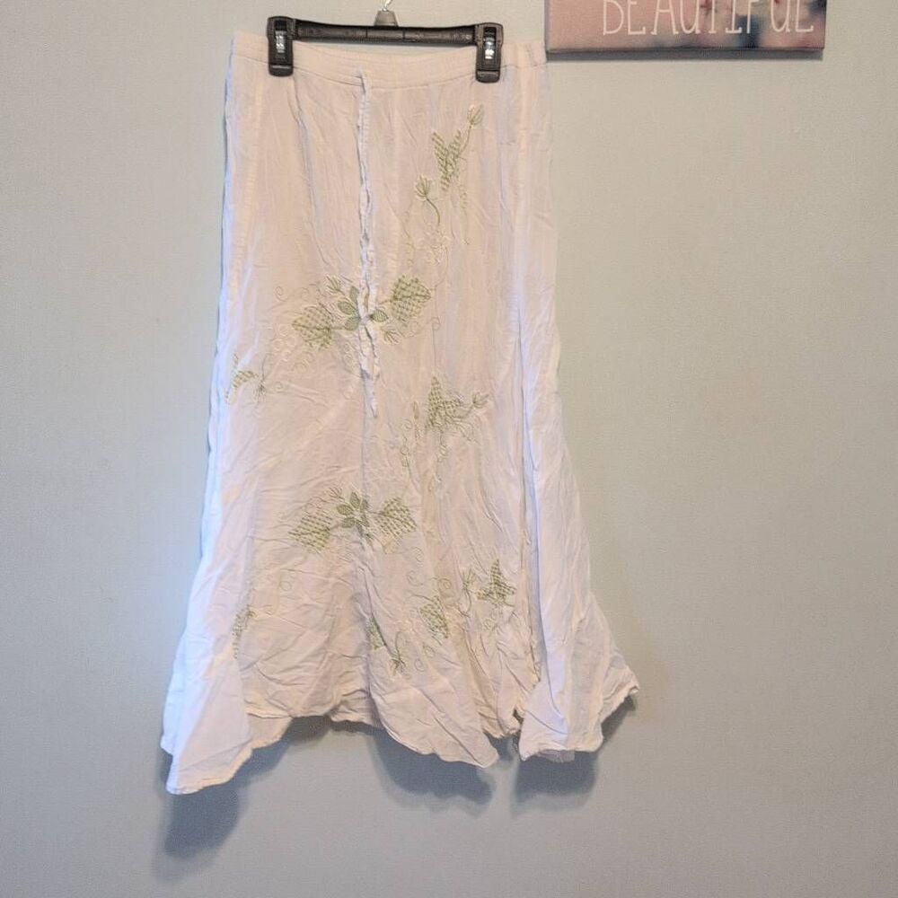 METRO WEAR Peasant Maxi Skirt Size S White Floral Embroidery 100% Cotton Boho